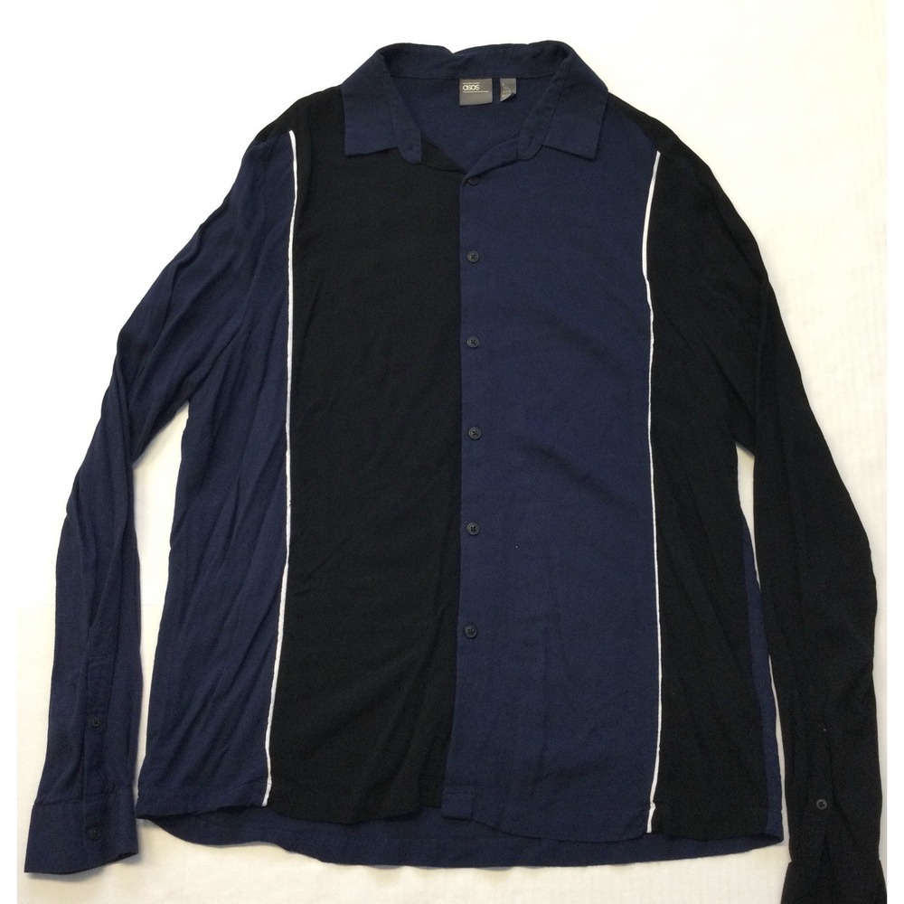 ASOS Men's Long Sleeve Button Up Shirt With Color Block Blue & Black Sz Lg Tall